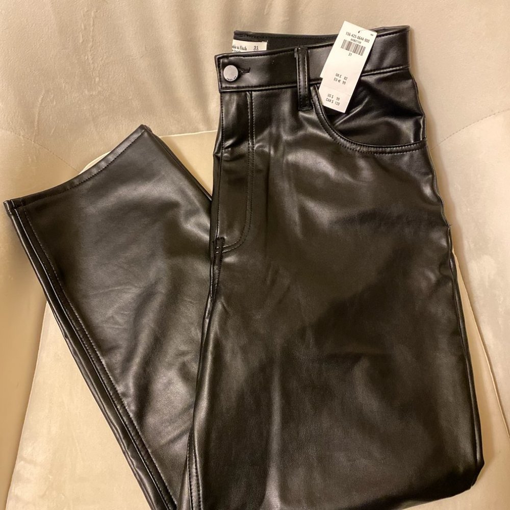 NWT Abercrombie Ankle Straight Ultra High Rise Leather Pants